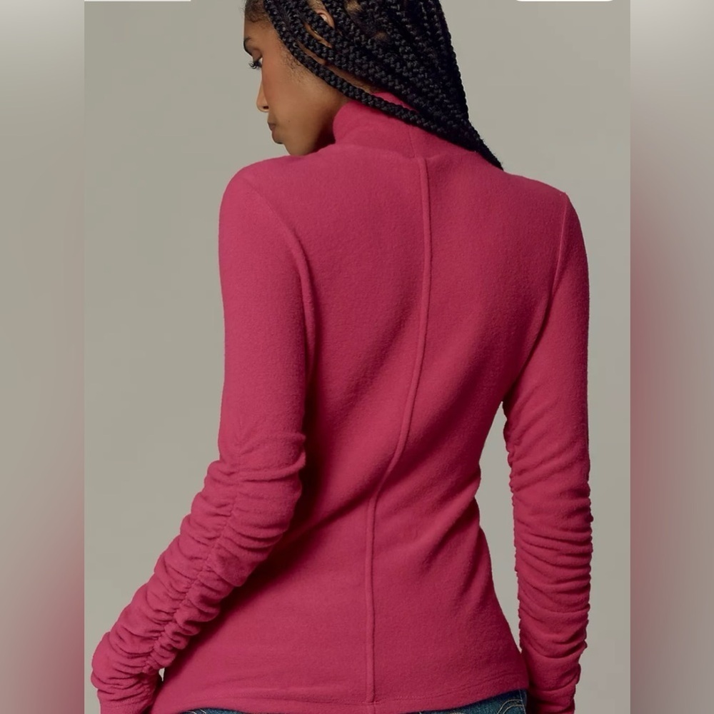 Anthropologie Pink Turtleneck Ruched Sleeve Top XXS - Picture 7 of 11